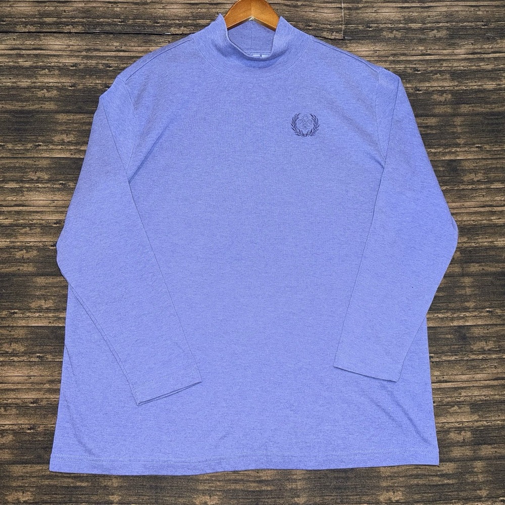 Vintage 90s Blair Mock Neck Long Sleeve Shirt 2XL Purple Crest Embroidered Knit